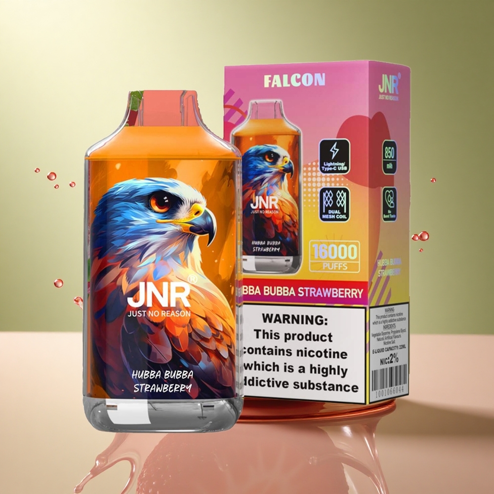 JNR Falcon 16000 Hubba Bubba Aardbei 850 mAh Dual Mesh Coil