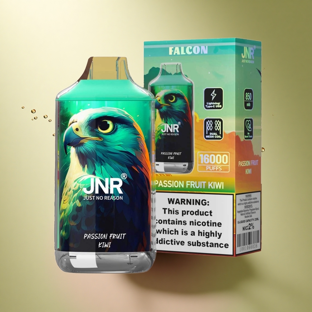 JNR Falcon 16000 Passievrucht Kiwi Dual Mesh Coil 22ml Nichotine 0% 2%