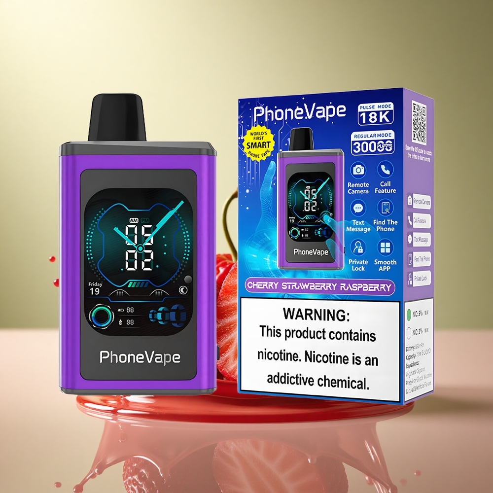 JNR PhoneVape 30000 Kers Aardbei Framboos Type-C Oplaadbare 850mAh Nicotine 2% 5%