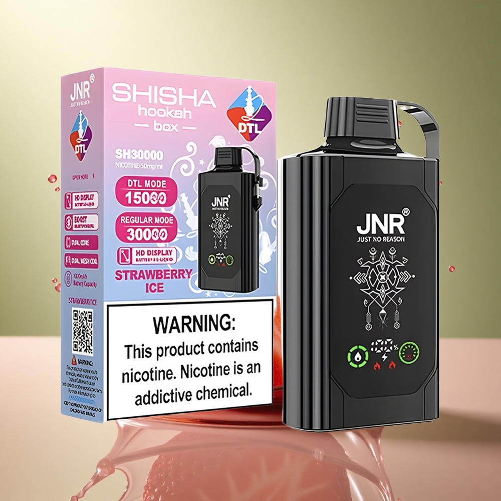 JNR Shisha Hookah Box 20500 Aardbei IJs HD Display Dual Mesh Coil 25ml