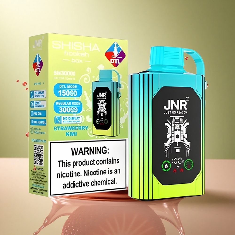 JNR Shisha Hookah Box 20500 Aardbei Kiwi HD Display Dual Mesh Coil 25ml