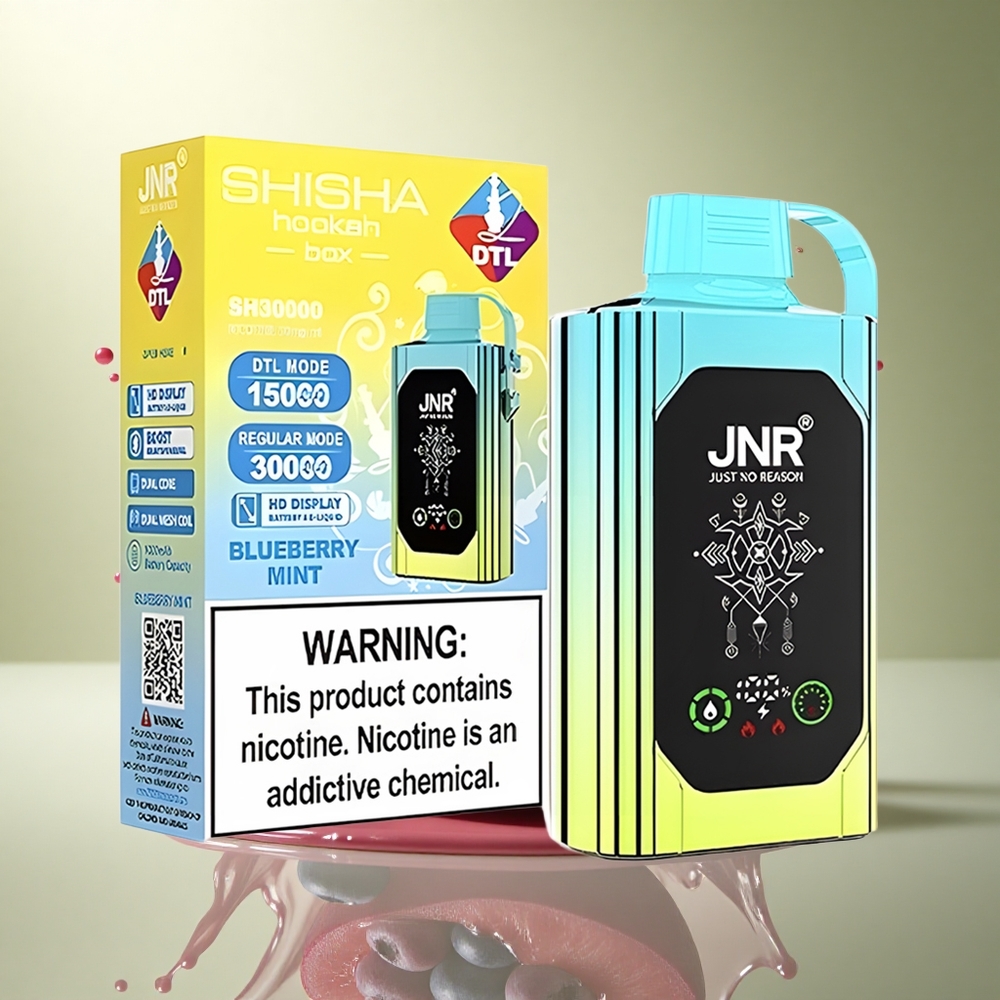 JNR Shisha Hookah Box 20500 Blauwe Bes Munt HD Display 1000mAh Dual Mesh Coil