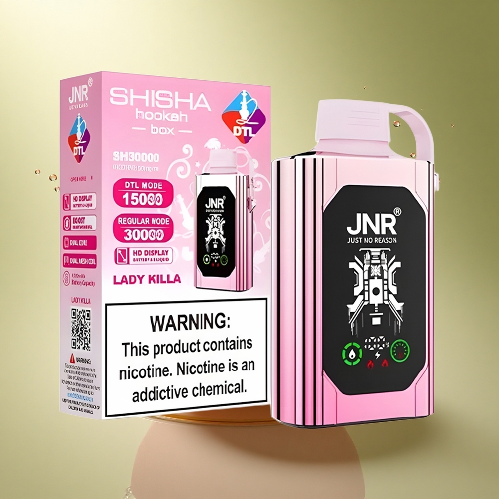 JNR Shisha Hookah Box 20500 Dutch: Dame Doder HD Scherm Dual Mesh Coil 25ml Nicotine