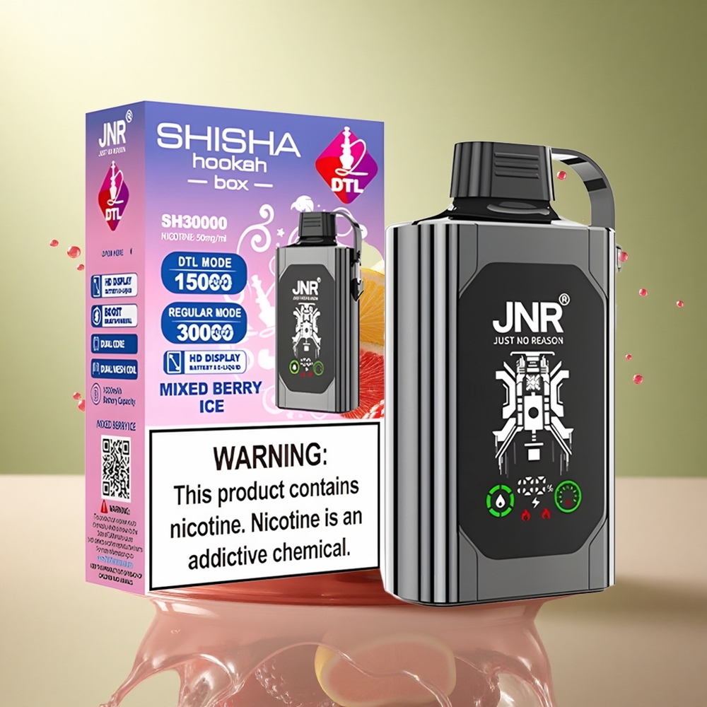 JNR Shisha Hookah Box 20500 Gemengde Bessen IJs met Dual Mesh Coil & Dual Core en 25ml E-liquid Capaciteit