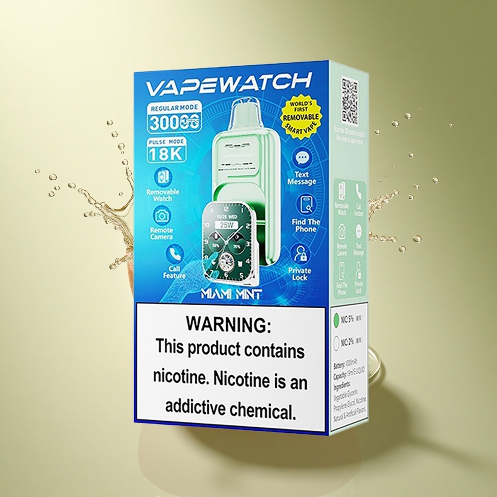 JNR VapeWatch 30000 Munt van Miami VapeHorloge Dual Mesh Coil 19mL 5% nicotine