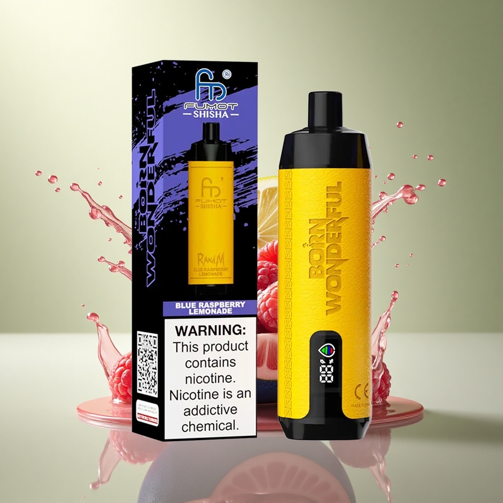 RandM Fumot Shisha 10000 Puffs Blauwe Framboos Limonade met 0,5% nicotine en 850 mAh