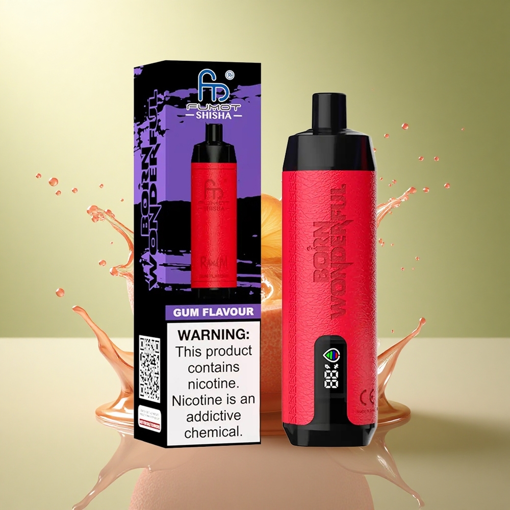 RandM Fumot Shisha 10000 Puffs Kauwgom Smaak Wegwerp Vape met LED Indicatie, 18ml Voorgevuld en 0.5% Nicotine