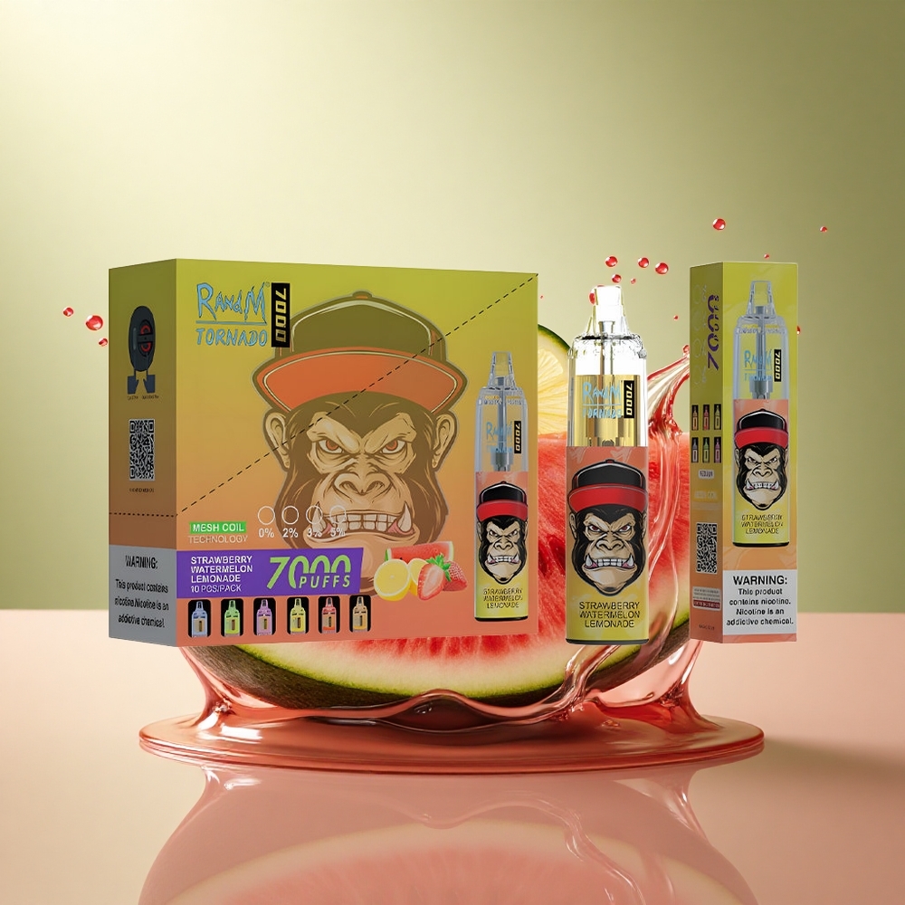 RandM Fumot Tornado 7000 Puffs Aardbei Watermeloen Limonade met 850 mAh en Mesh Coil