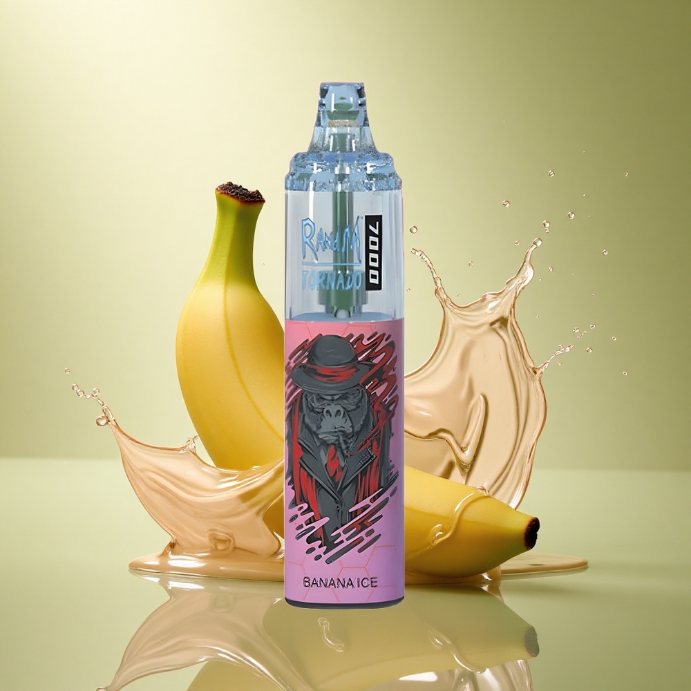 RandM Fumot Tornado 7000 Puffs Banaan IJs met 850 mAh en Mesh Coil