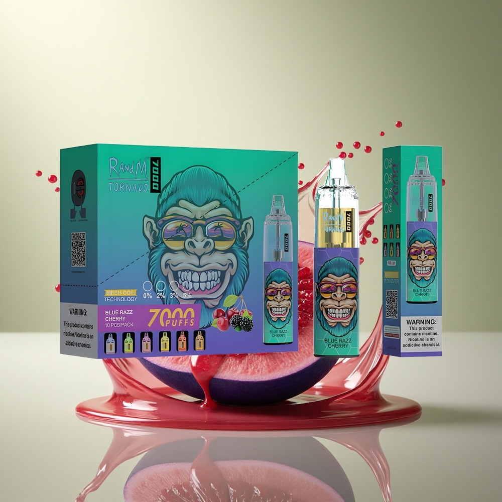 RandM Fumot Tornado 7000 Puffs Blauwe Framboos Kers met 5% Nicotine en 850 mAh