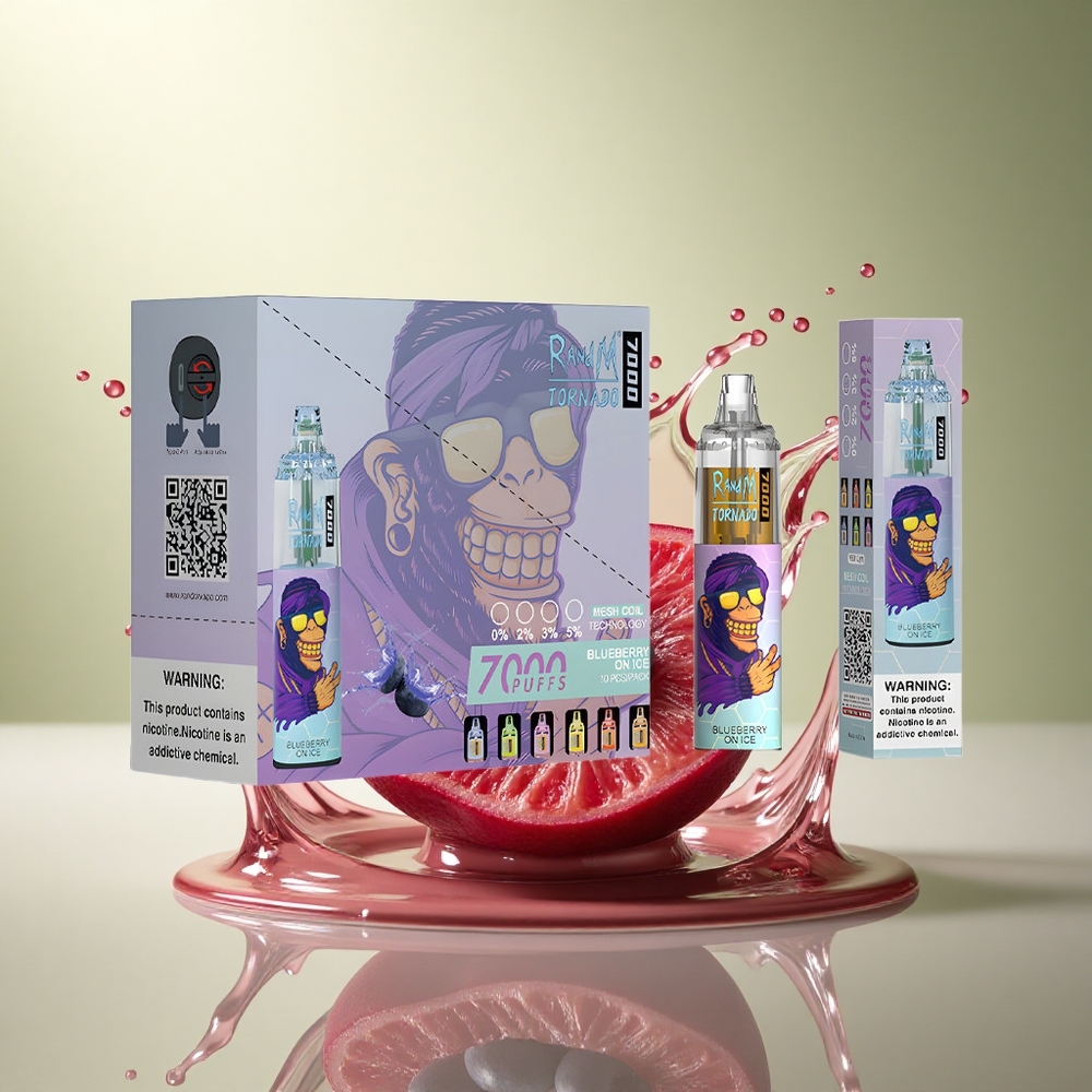 RandM Fumot Tornado 7000 Puffs Bosbes Op IJs met Mesh Coil en 5% Nicotine