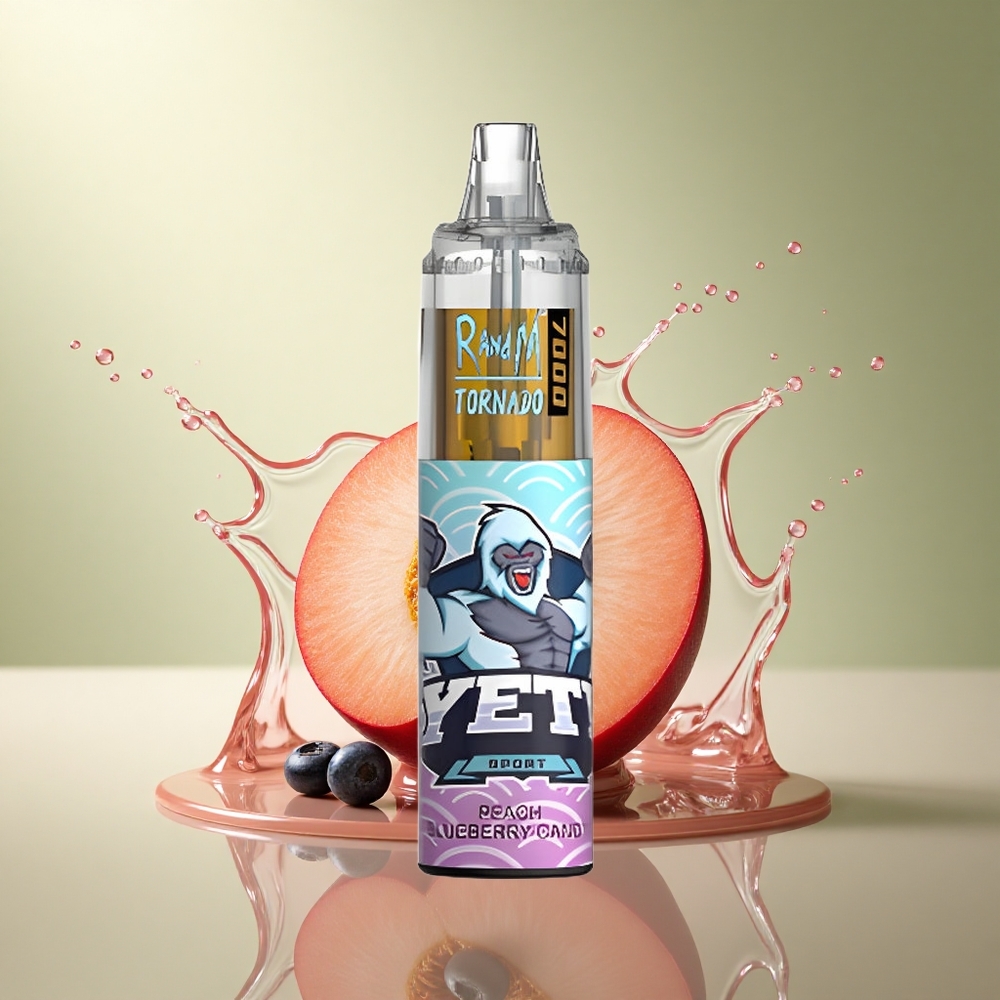 RandM Fumot Tornado 7000 Puffs Perzik Bosbes Snoep met Mesh Coil en 5% Nicotine