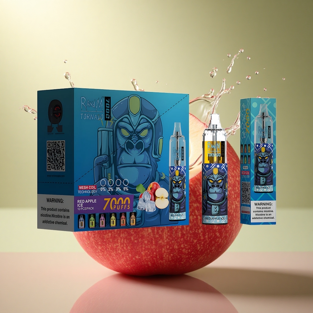 RandM Fumot Tornado 7000 Puffs Rode Appel IJs met Mesh Coil en 5% Nicotine