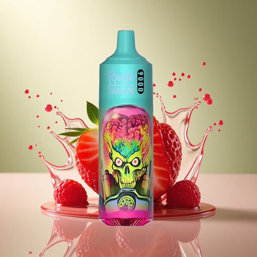 RandM Fumot Tornado 9000 Puffs Aardbei Framboos Kers IJs met 18 mL Vloeistof en 850 mAh Batterij