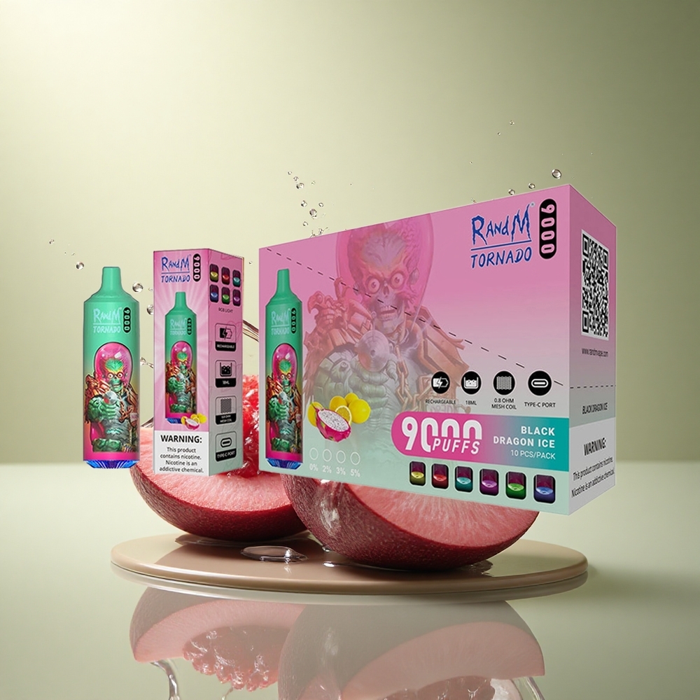 RandM Fumot Tornado 9000 Puffs Blauwe Framboos Kush met Mesh Coil en 850 mAh