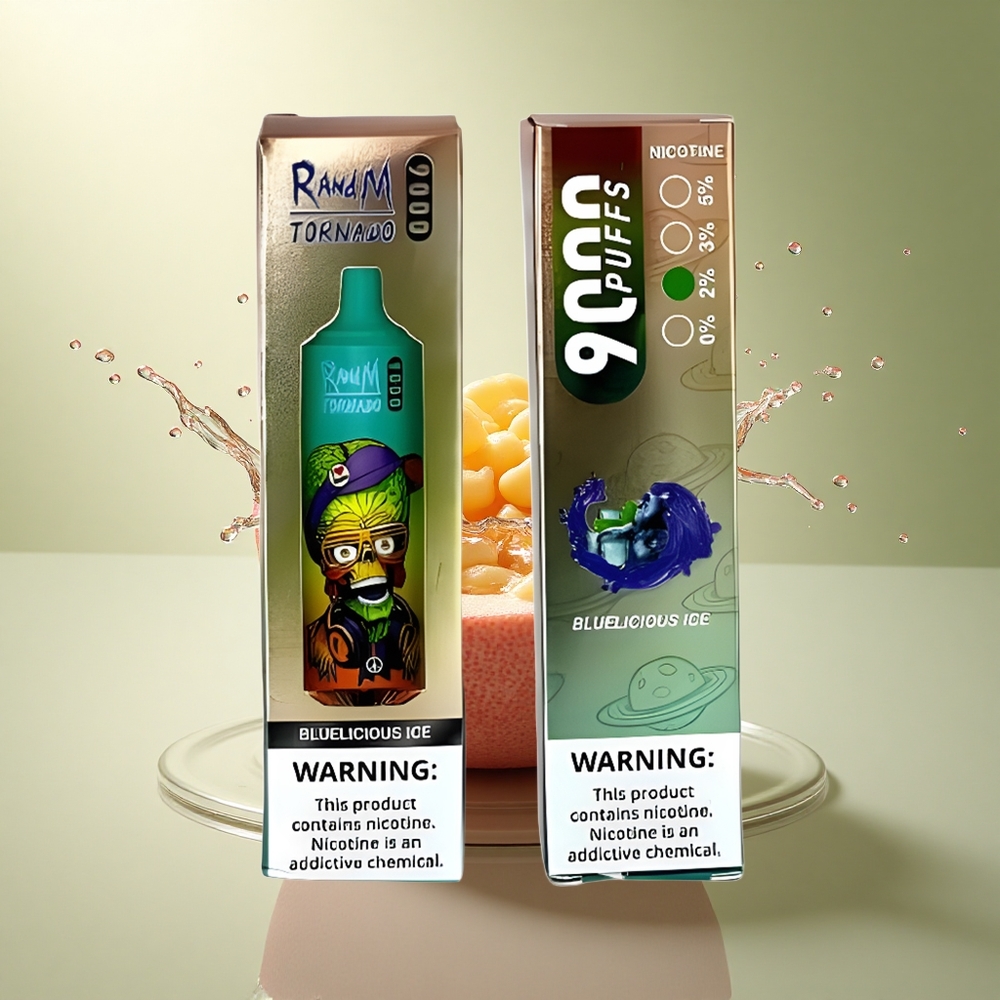 RandM Fumot Tornado 9000 Puffs Blauwheerlijk IJs met 18 mL Vloeistof en 850 mAh Batterij