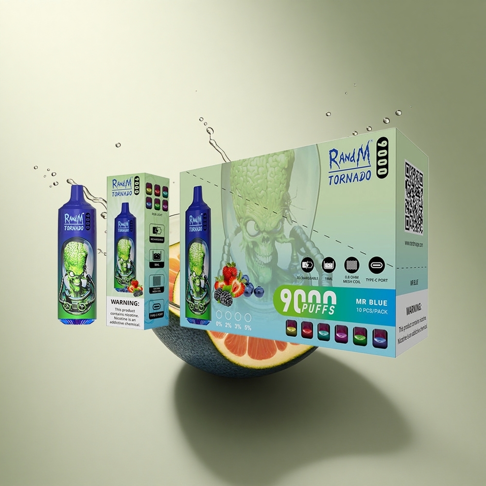 RandM Fumot Tornado 9000 Puffs De Blauwe Met 18 mL Vloeistof en 850 mAh Batterij