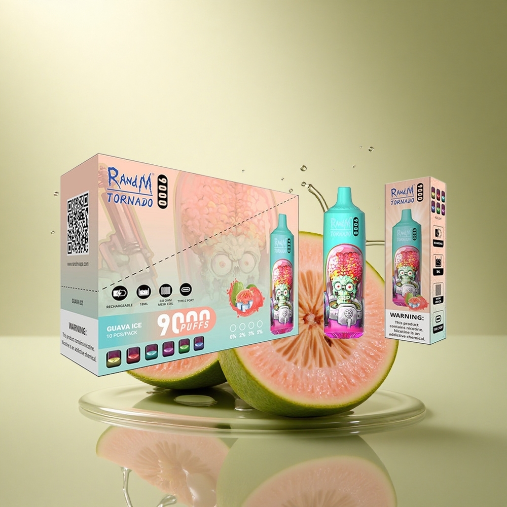 RandM Fumot Tornado 9000 Puffs Guava IJs met Mesh Coil en 850 mAh