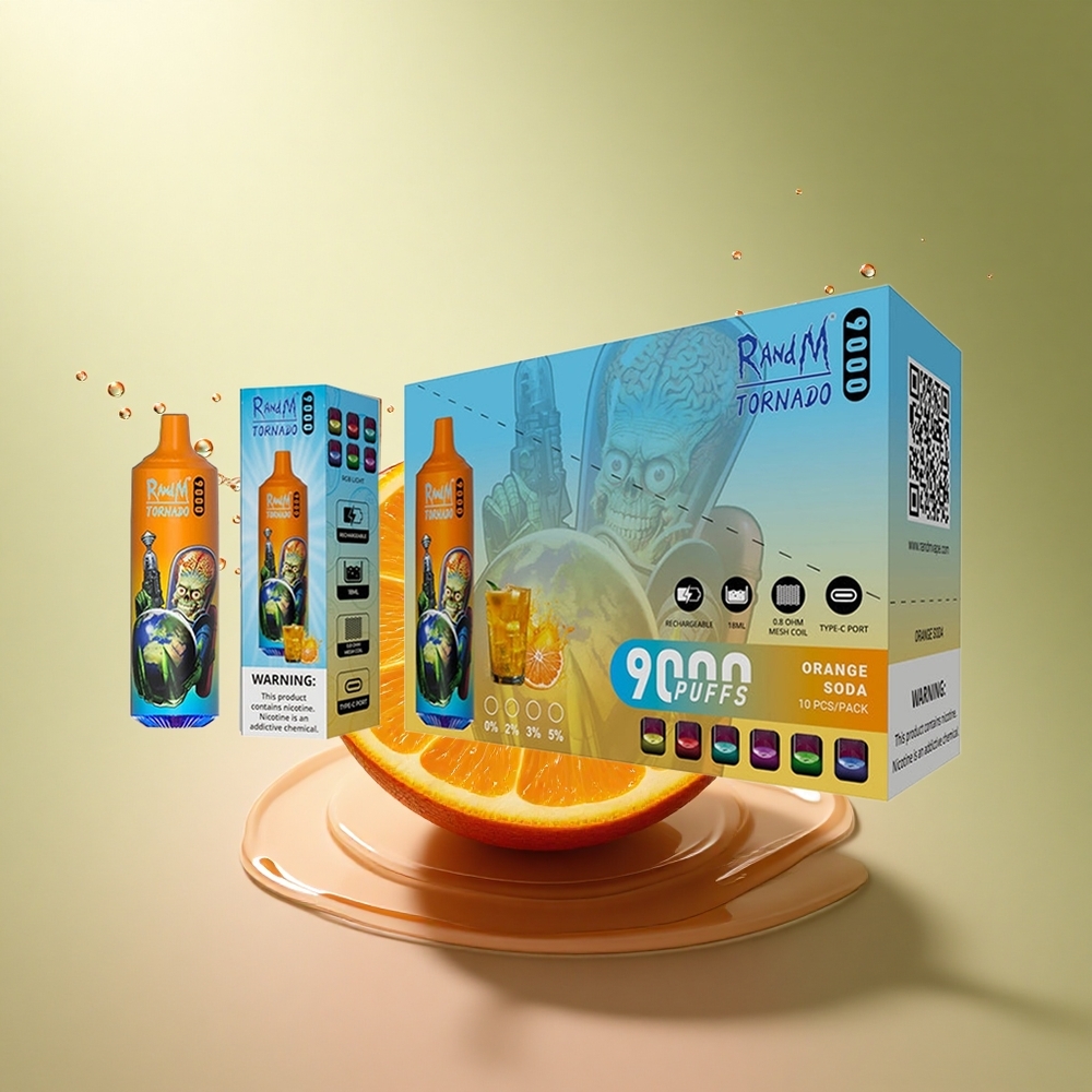 RandM Fumot Tornado 9000 Puffs Oranje Frisdrank 18 mL Mesh Coil 850 mAh