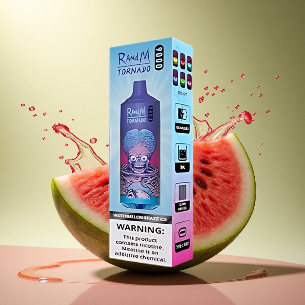 RandM Fumot Tornado 9000 Puffs Watermeloen Brazz IJs met Mesh Coil en 18 mL Vloeistof