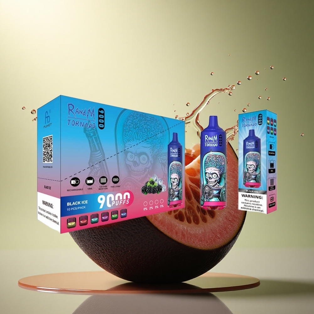 RandM Fumot Tornado 9000 Puffs Zwart IJs 850 mAh Mesh Coil
